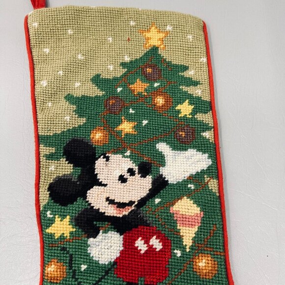 Vintage Needlepoint Disney Christmas Stocking -Kurt Adler Mickey Mouse with Tree - Picture 3 of 9